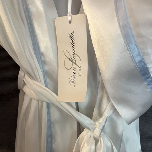 Linea Donatella White Satin Robe with Blue Trim - Picture 5 of 13